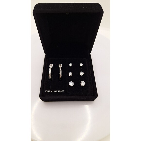 Kohls Metal Earrings 4 Pairs Silver-tone Nickel Free Cubic Zirconia Studs and ho - Picture 4 of 5